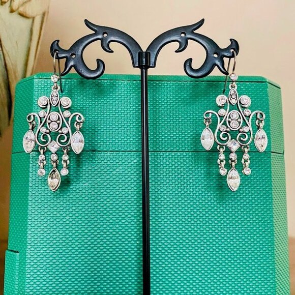Monet Crystal Chandelier Drop Earrings Silver Vintage